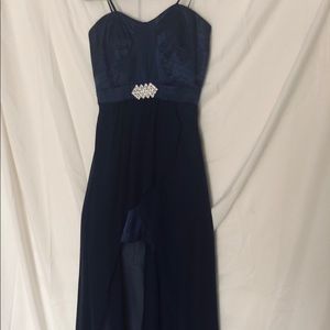 Navy high low party dress
